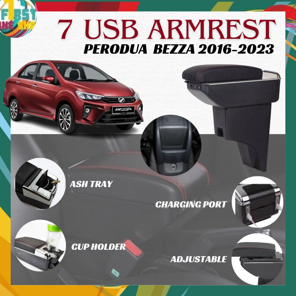 Perodua Bezza 2016-2024 USB ARMREST ADJUSTABLE 7 CHARGING PORT WITH RED ...