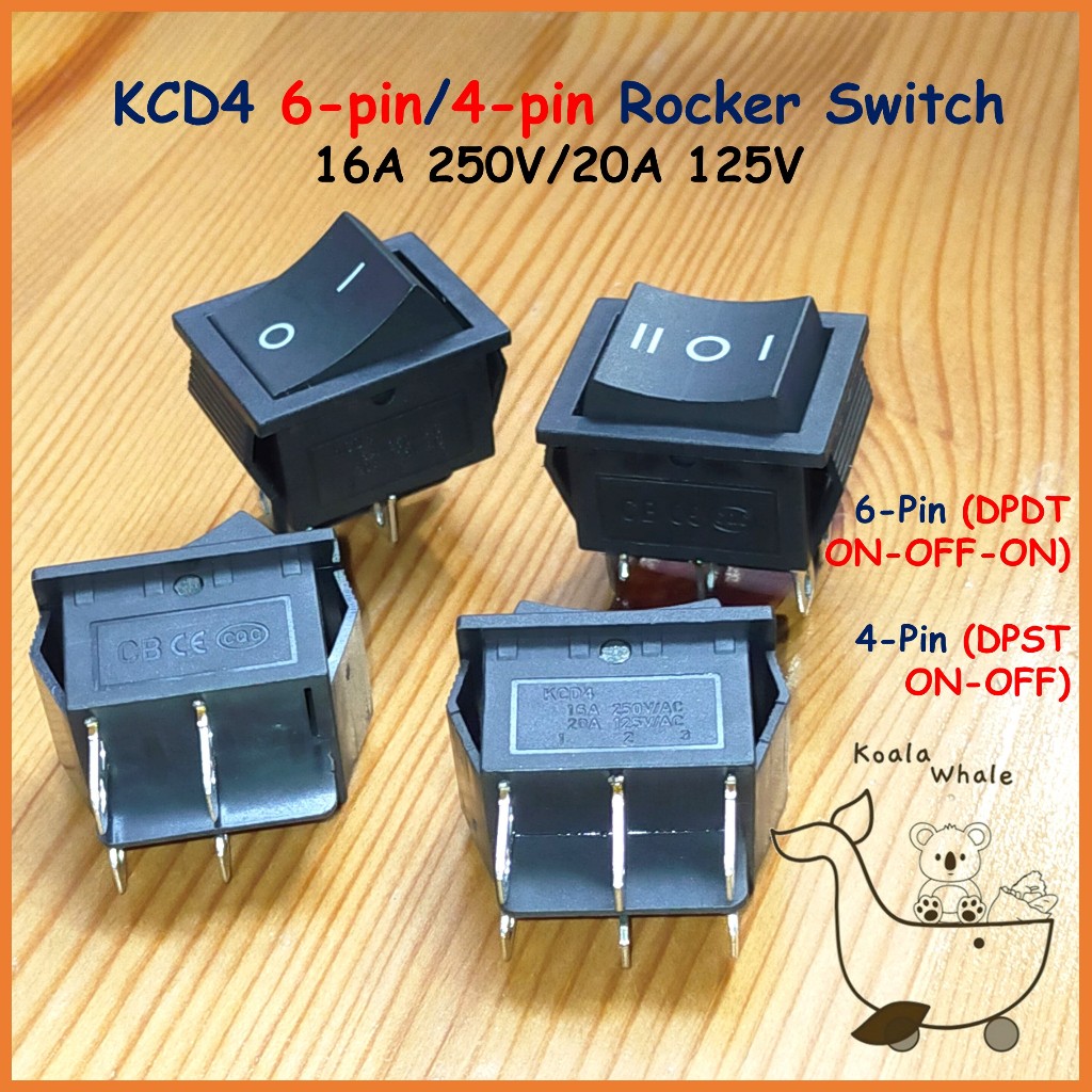 KCD4 Switch 16A 250V 6 Pin 4 Pin Suis DPDT DPST KCD-4 ON-OFF-ON 6 Kaki ...