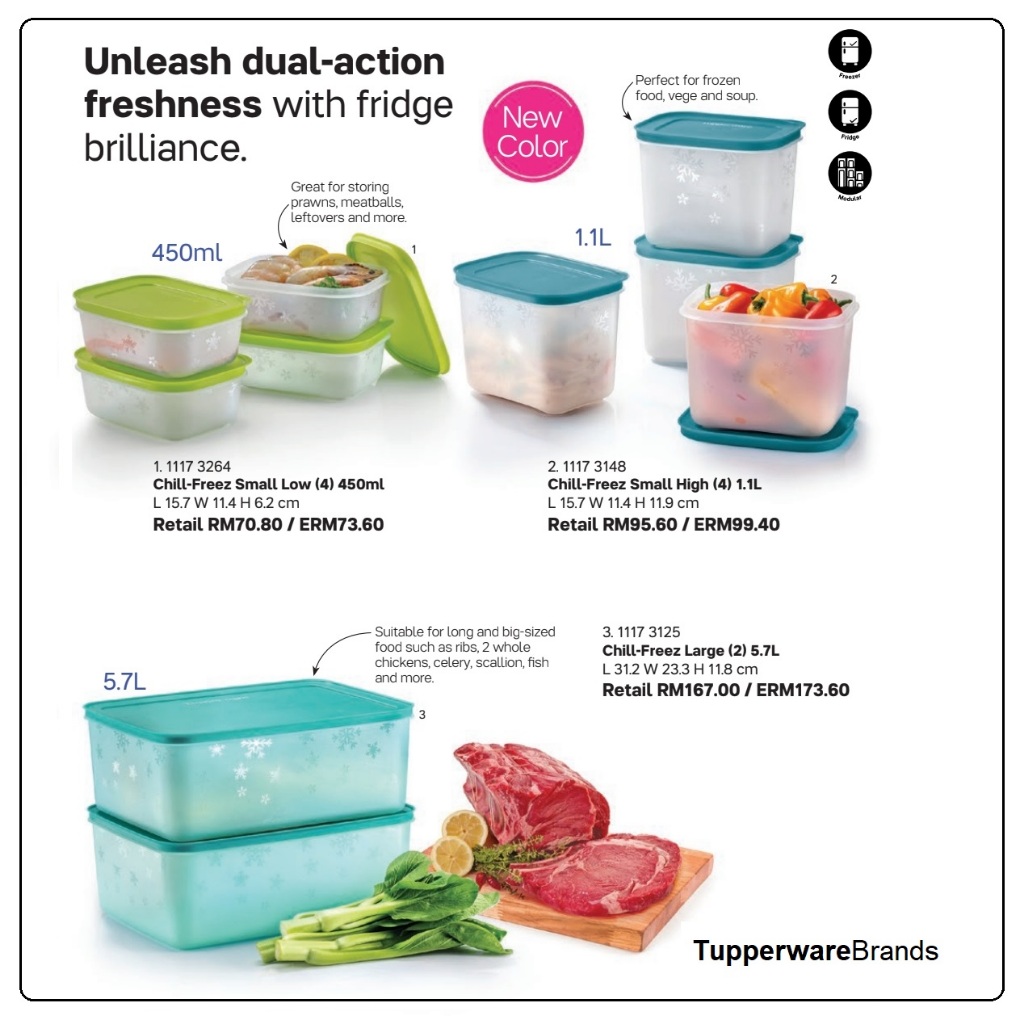 Tupperware Chill-Freeze Small Low (4) 450ml or Small High (4) 1.1L or ...