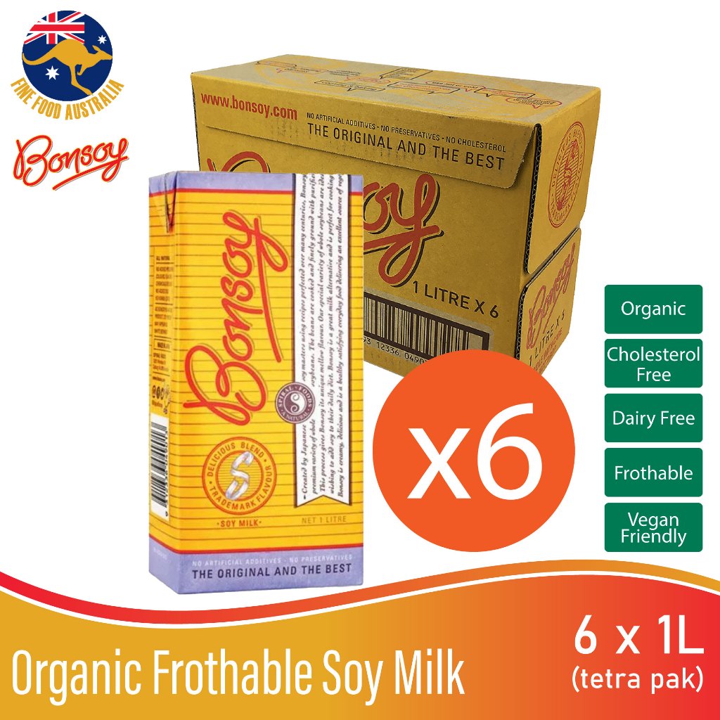 Bonsoy Organic Frothable Soy Milk 1L x 6 GlutenFree VeganFriendly CholesterolFree