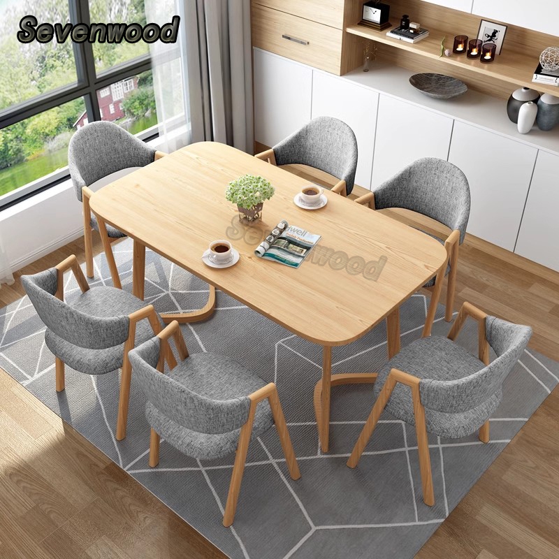 Sevenwood Simple Wooden Dining Table Set For 4/6 Coffee Table Meja ...