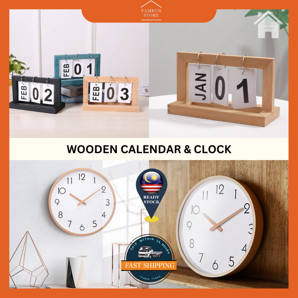 Nordic Style Wooden Perpetual Calendar Wall Mount Clock Page Flip Home ...