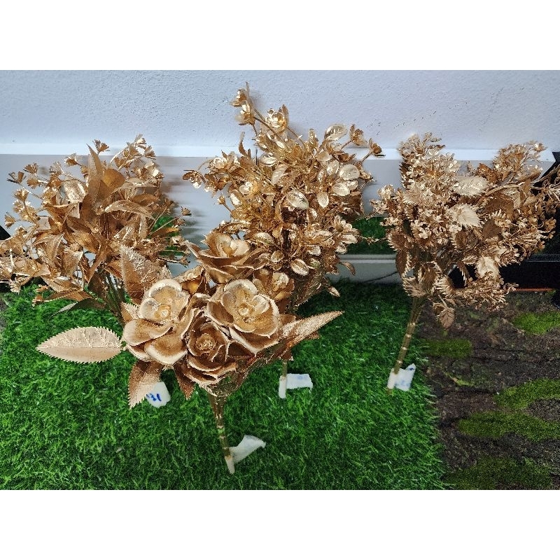 Artificial Gold Leaf Flower / 7 Heads Mini Roses Artificial Flower