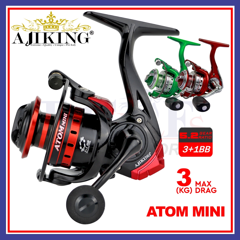 (UL) Ajiking Atom Mini Mesin Pancing Spinning Fishing Reel Ultralight ...