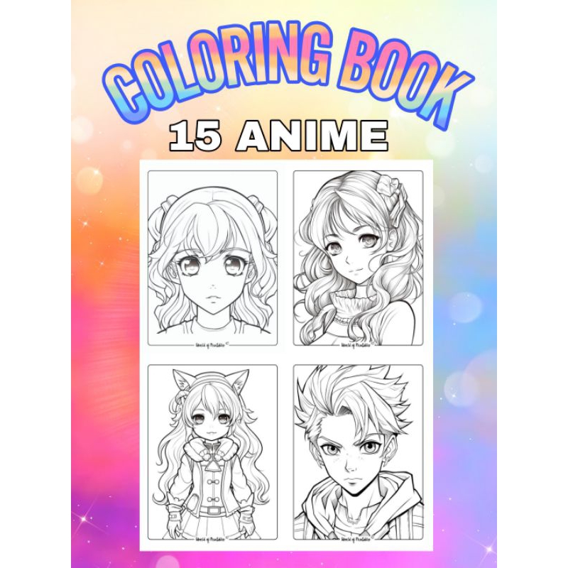 [PDF] 15 Pictures ANIME THEME COLORING BOOK- A4 printable for kids and
