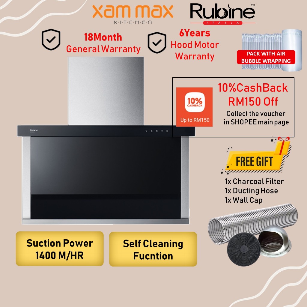 (RM150 COIN CASHBACK ) !!!! Rubine SIROCCO XBL Hood 1500m3/hr VISTA2B Recirculating