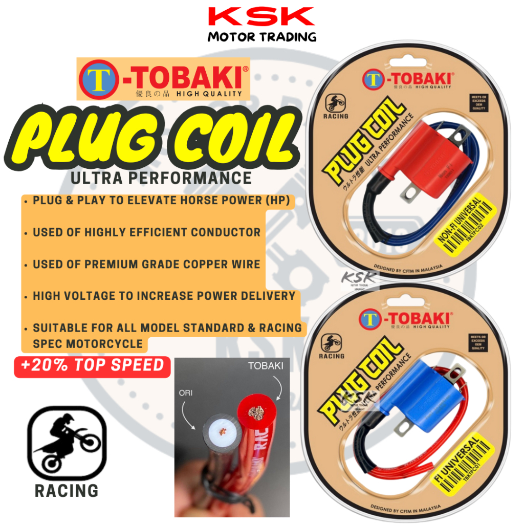 【10.10 SALE】TOBAKI RACING PLUG COIL UNIVERSAL Y15 RS150 LC135 SRL115