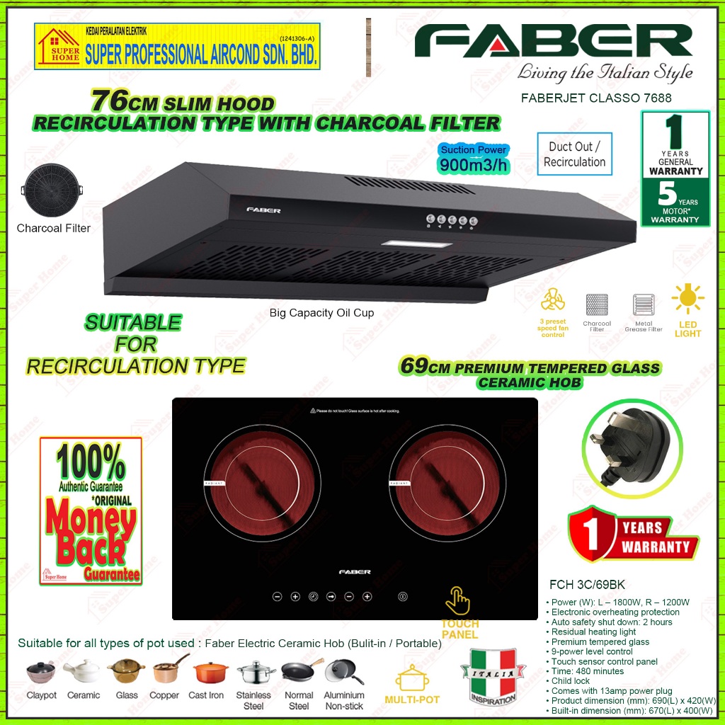 Faber Slim Hood FABERJET CLASSO 7688 76cm Recirculation / Faber Built