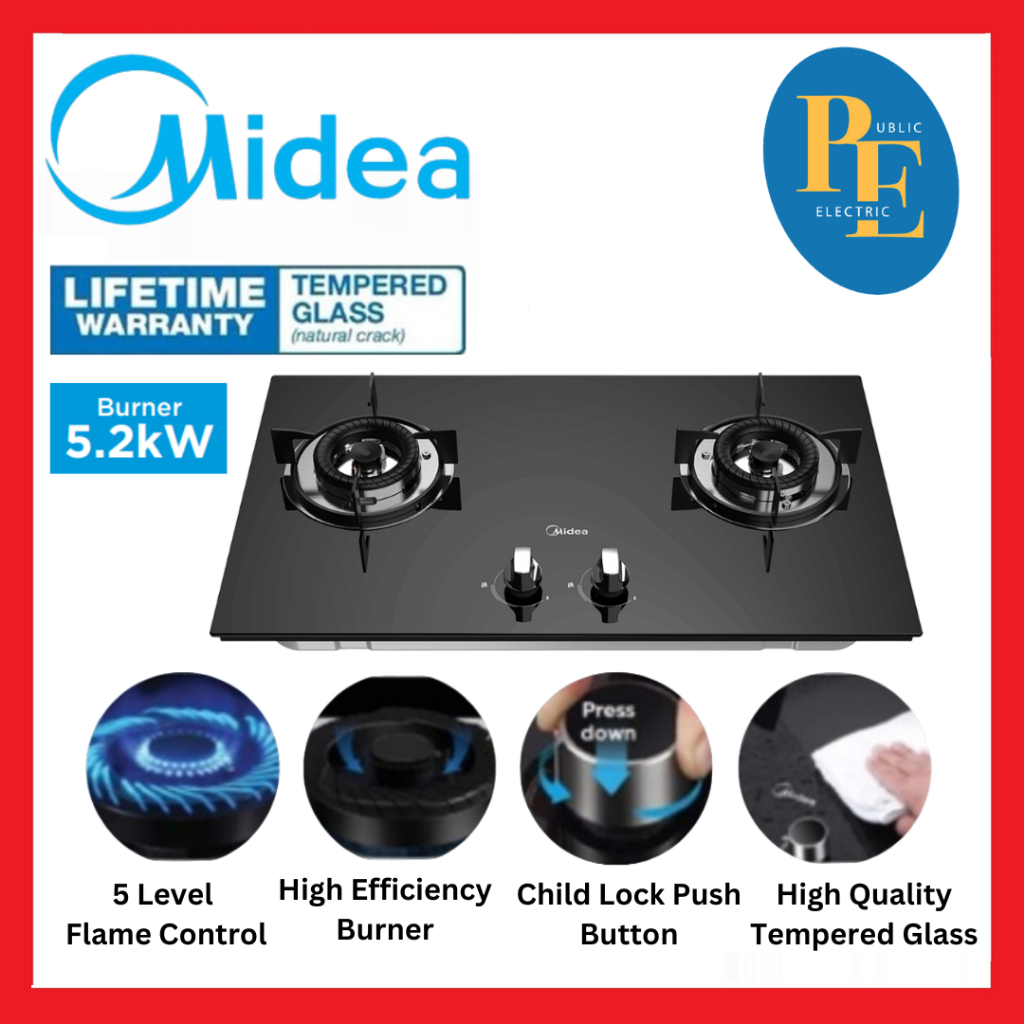 Midea 52kw Burner Built In Gas Cooker Glass Hob With Safety Device Mgh 76q60b Shopee Malaysia 4236