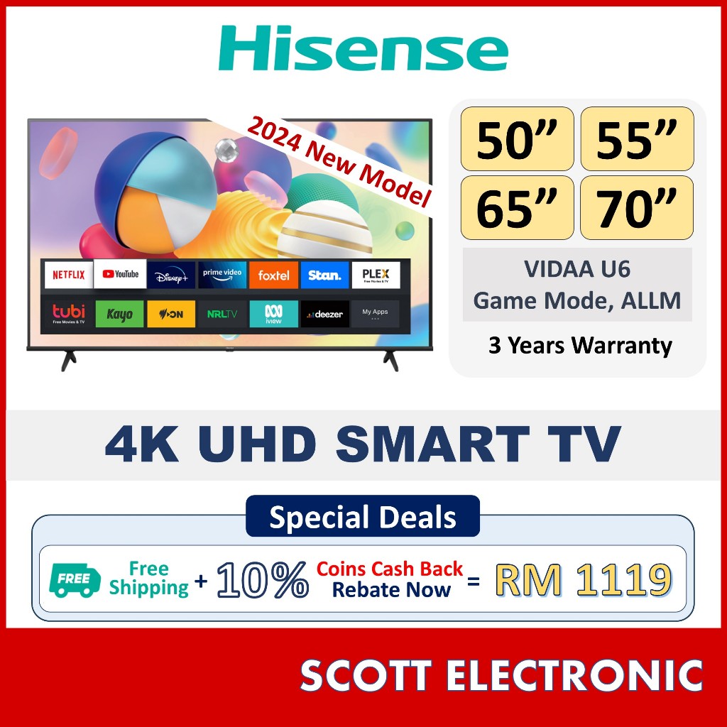 FREE SHIPPING 2024 Model Hisense 50 55 65 4K UHD VIDAA Smart Tv   My 11134207 7r98r Lp5jjx732ke0bc