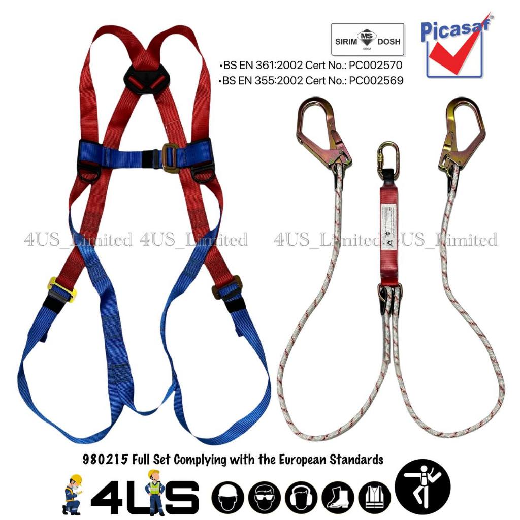 PICASAF SAFETY Full Body Harness & Double Lanyard with Shock Absorb