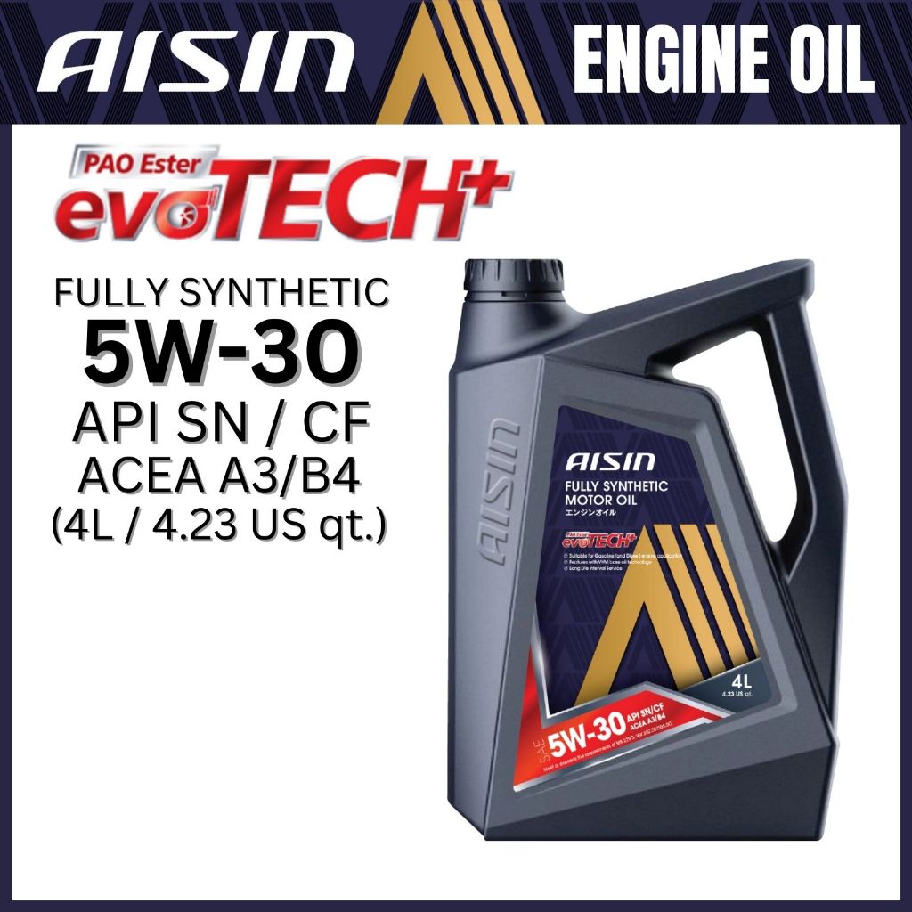 Aisin Engine Oil Fully Synthetic with Pao + Ester SN/CF 5W30 (4L
