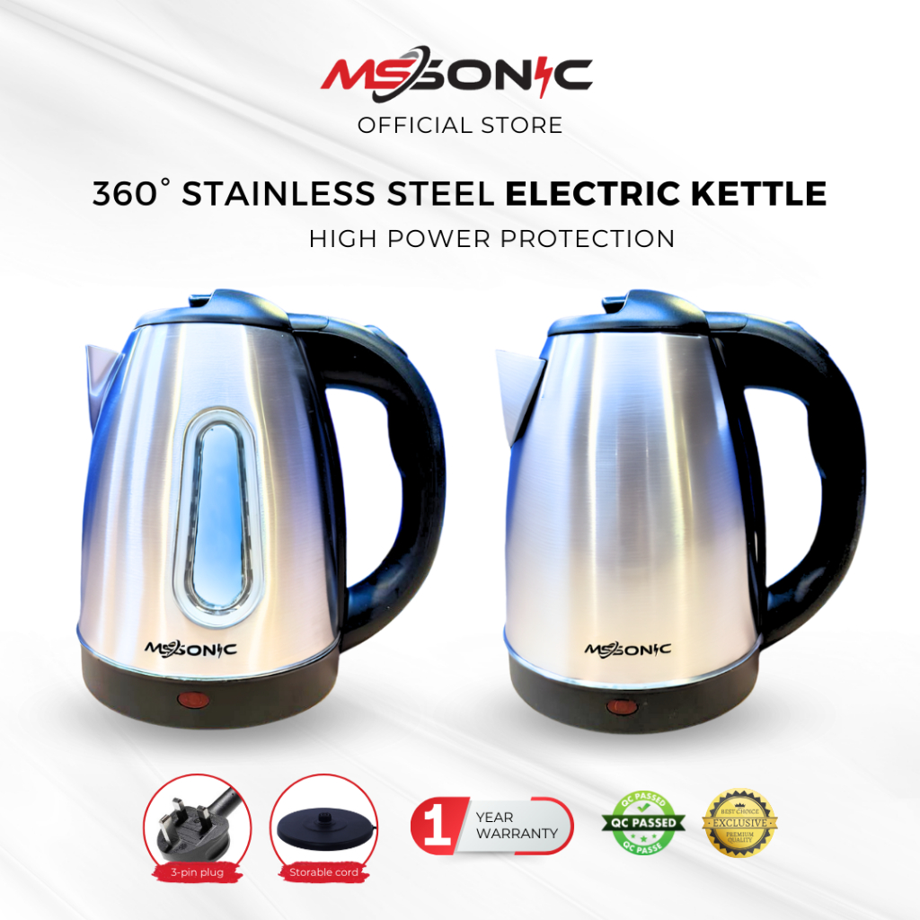 MS SONIC Electric Kettle Stainless Steel Teko Jug Cerek Elektrik Tea