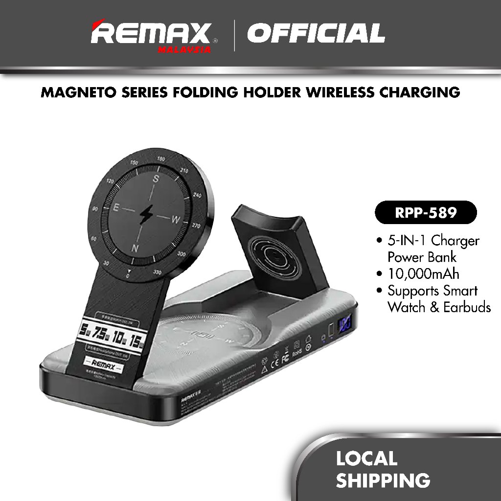 Remax RPP-589 Magneto Series 5 In 1 Folding Holder Wireless Charging ...