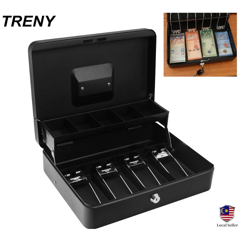 TRENY Cash Box Cash Drawer Lock Petty Cash Box Cashier Drawer Storage