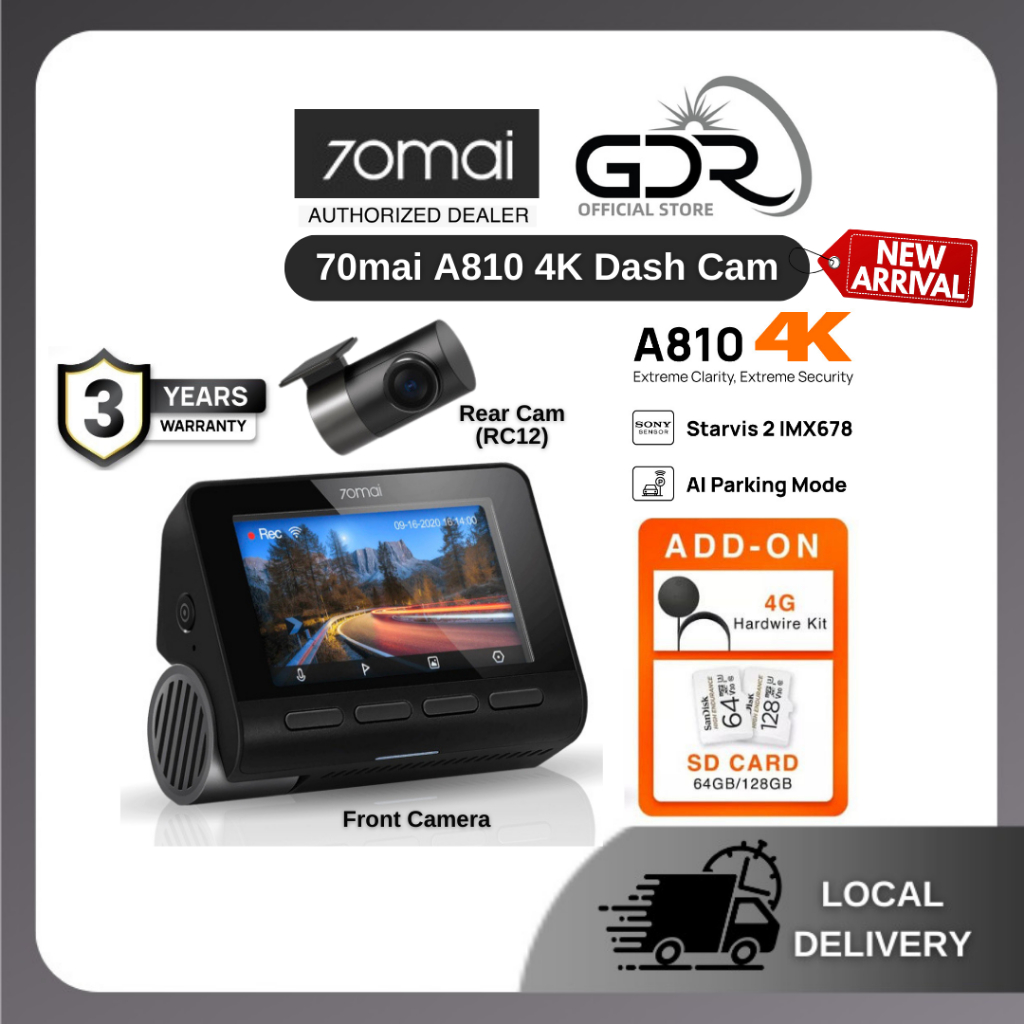 70mai A810 4K Dash Cam Dual Vision Car Recorder with GPS ADAS (3 Years ...