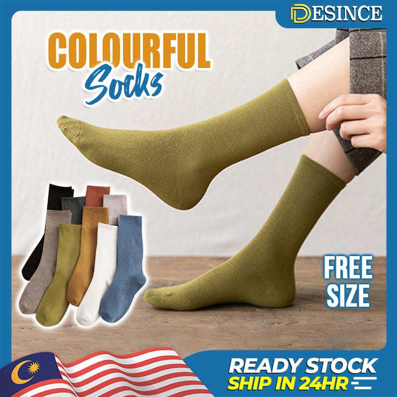 🇲🇾DESINCE Solid Color Socks Long Medium Length Socks High Sock Multi