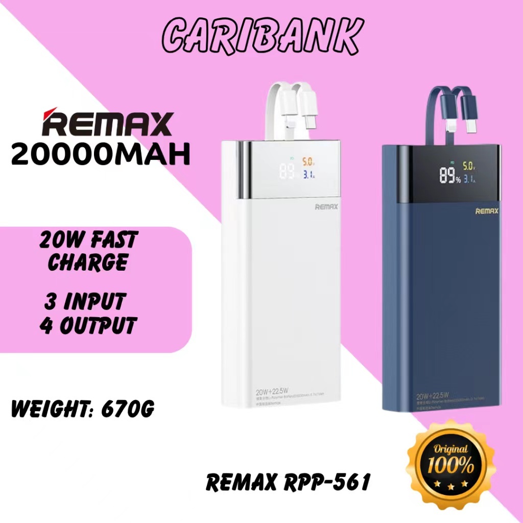 REMAX RPP-561 5A 22.5W 20000mAh Powerbank / PD 20W + QC Super Fast ...
