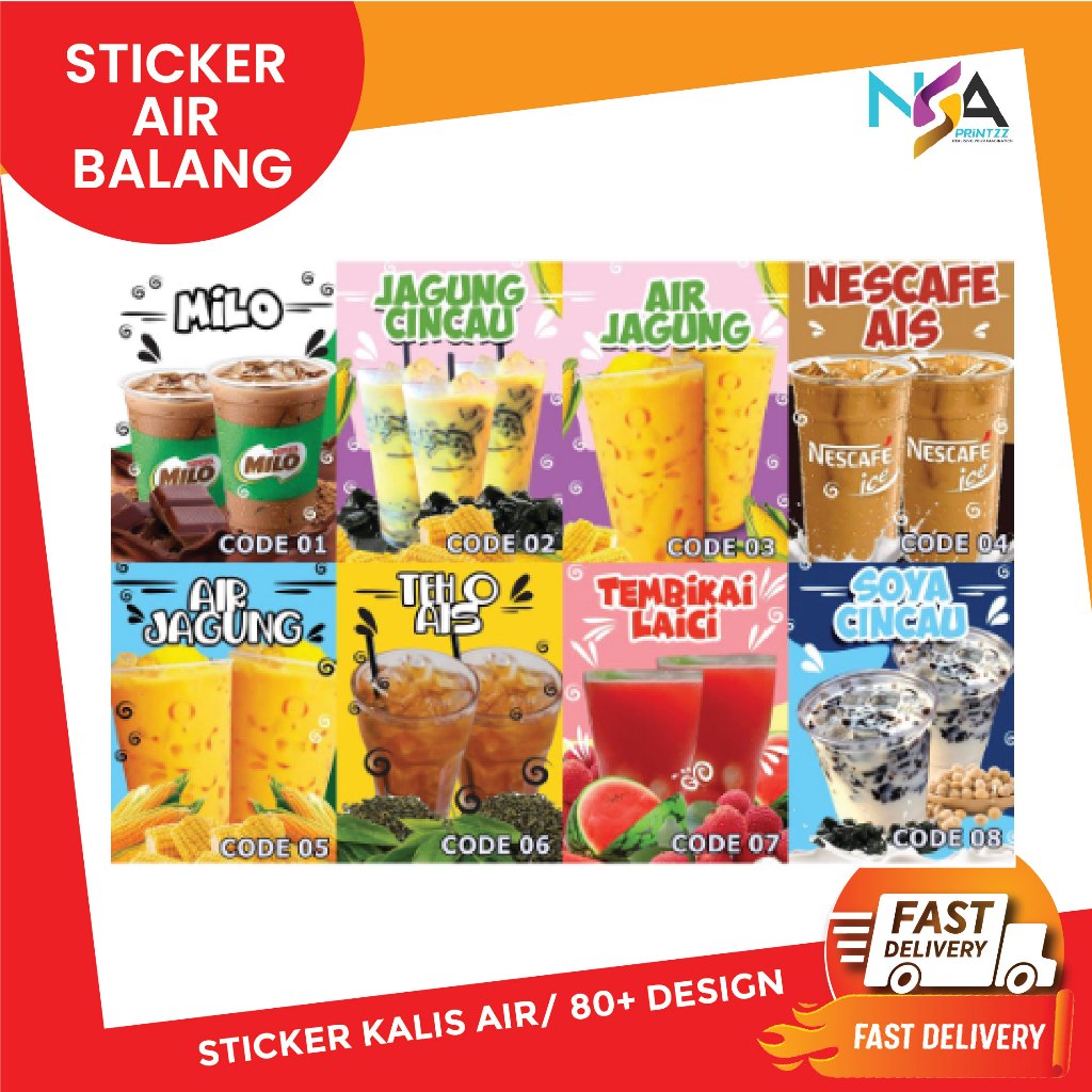 Sticker Air Balang Stiker Jus Buah Kelapa Teh Ais Green Tea Label Minuman Asam Boi Oren Epal 9249
