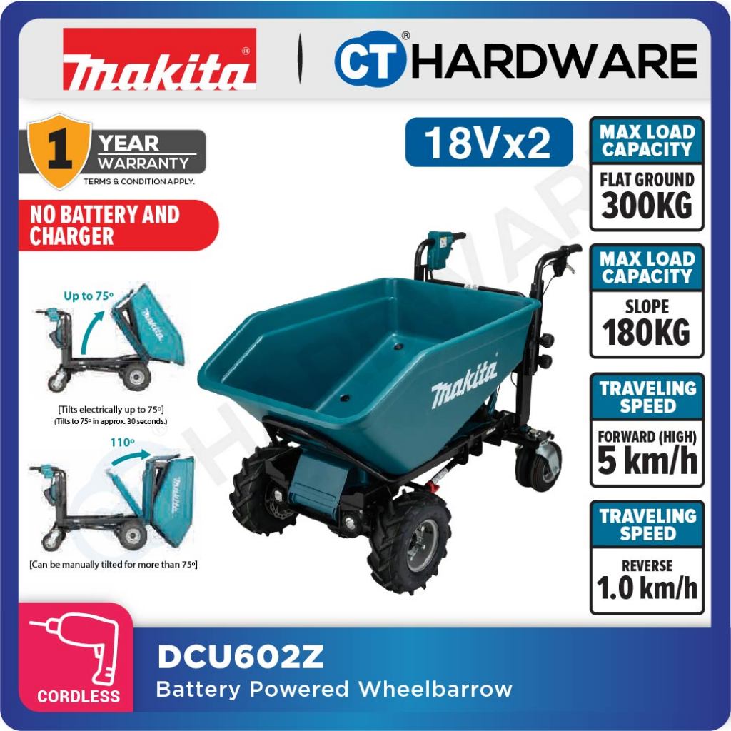 MAKITA DCU602Z BATTERY POWERED WHEELBARROW 18Vx2 MAX LOAD 300KG ON FLAT GROUND WITHOUT BATTERY