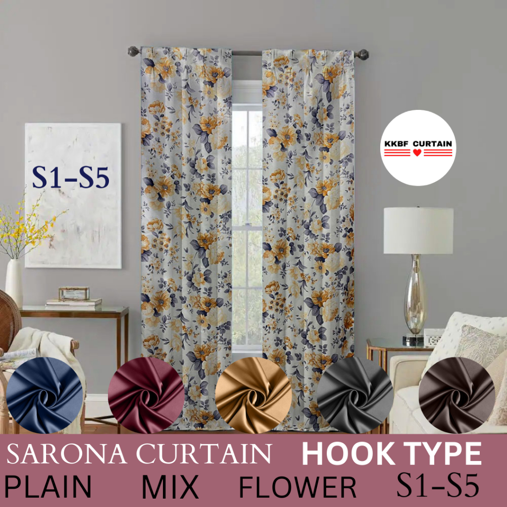 Langsir Sarona (HOOK) Ready Made Curtain / Langsir Bercorak Bunga ...