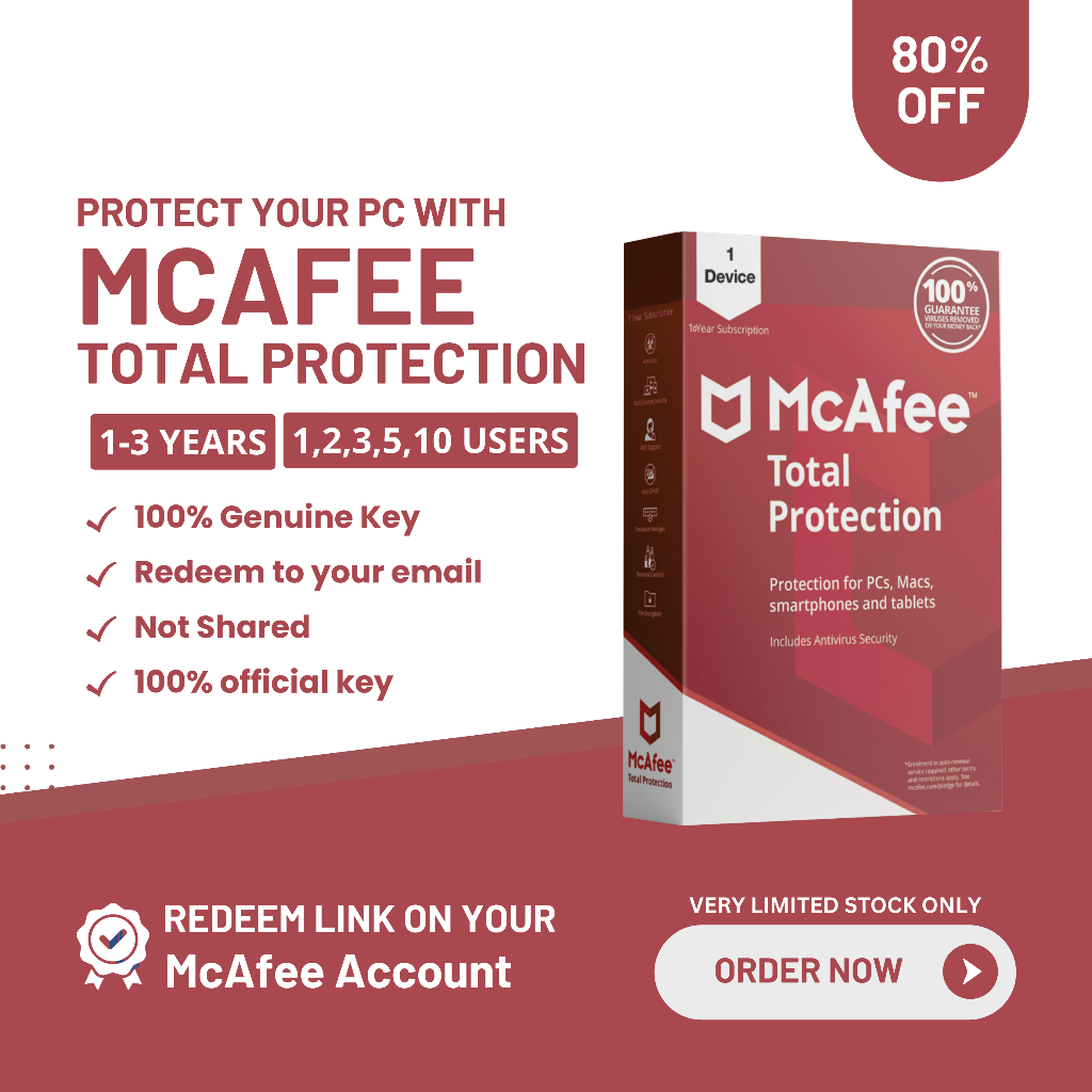 McAfee Total Protection 2024 [100 Genuine Official Instant Redeem Key] Shopee Malaysia