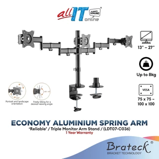 Brateck Bracket 13"-27" Triple Economical Monitor Aluminium Spring Arms Up To 8kg (LDT07-C036)