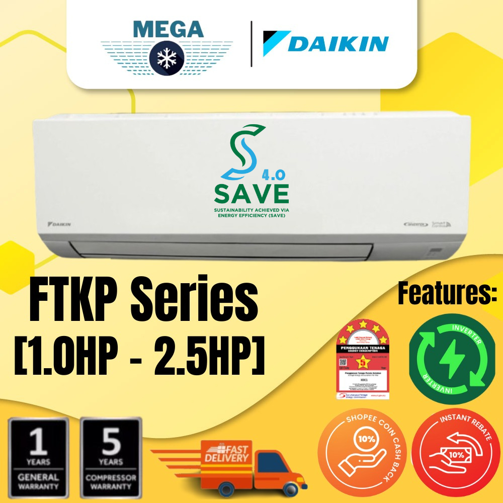 [DAIKIN NEW MODEL] Daikin R32 Inverter FTKPSeries 5 Star Standard Inverter Air Cond Shopee