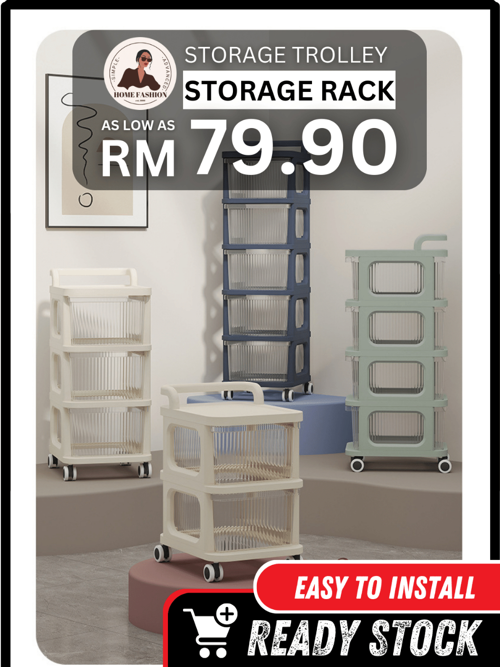 R6 (2 - 4 Tier Trolley Trolly Storage Racks) Office Shelves PP Plastic ...