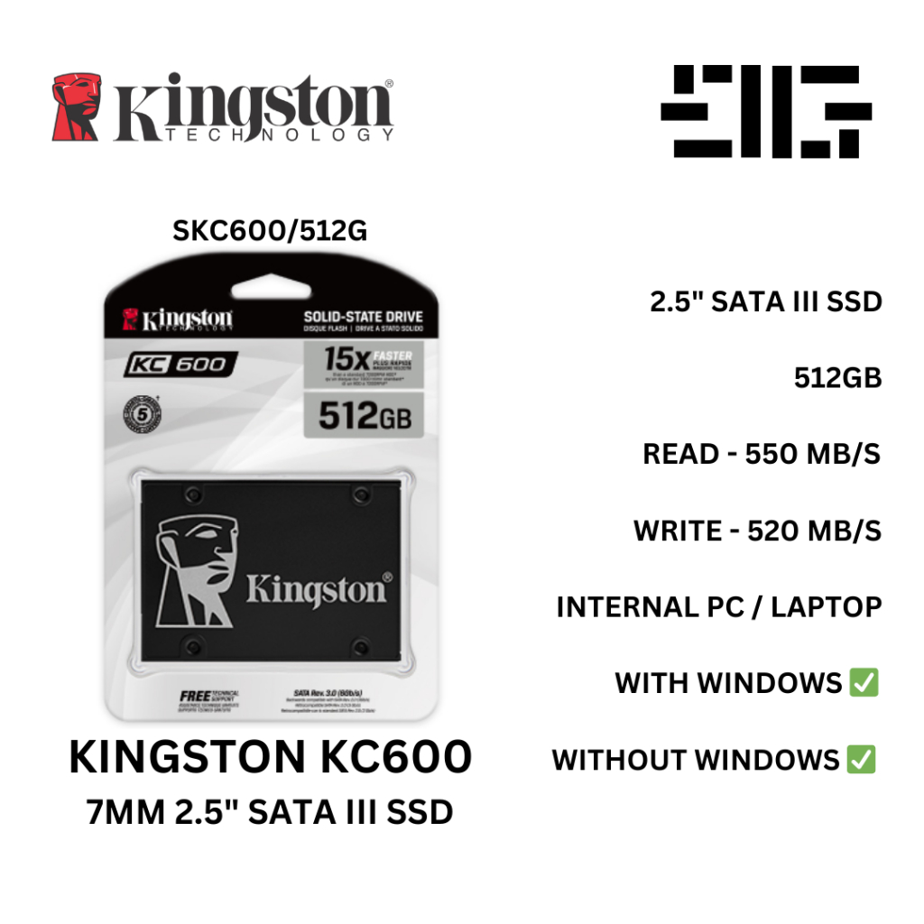 GGC Kingston 512GB KC600 2.5 7MM SATA III SSD SKC600 512G Shopee Malaysia