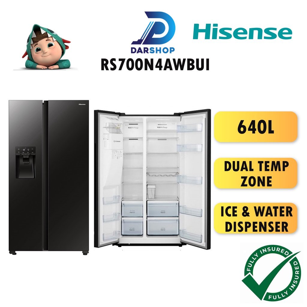 Hisense Side By Side Refrigerator Inverter Fridge 640L Peti Sejuk Side