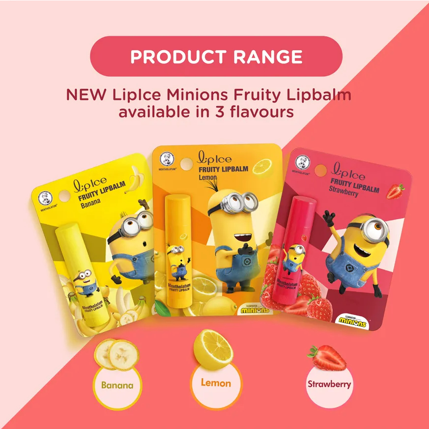 LIPICE ©MINIONS LIP BALM 3.5G ( BANANA / STRAWBERRY / LEMON ) Shopee