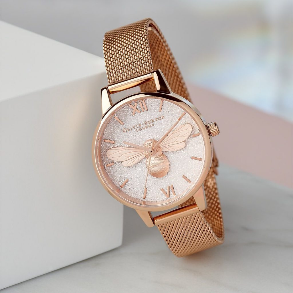 Olivia burton 3d bee rose gold mesh watch hot sale
