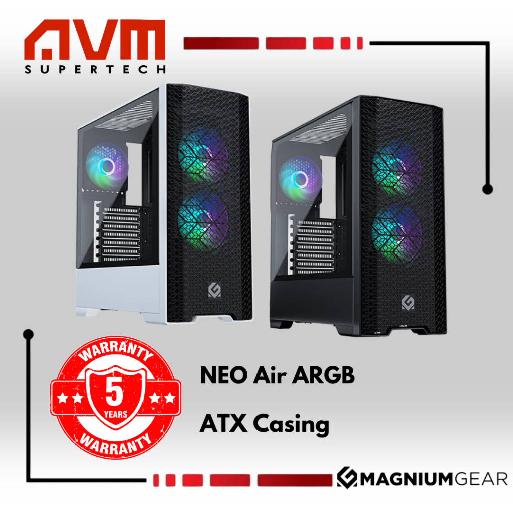 AVM MAGNIUMGEAR NEO Air ATX ARGB Mid-Tower PC Desktop Casing - Black ...
