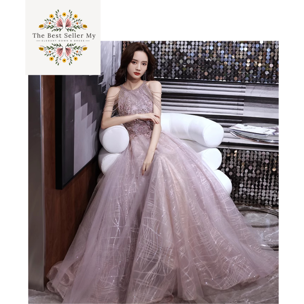 TheBestSellerMY Stunning Evening Dress With Elegant Halter Neck and Tassels Baju Nikah Pengantin Gaun Wanita Shopee Malaysia