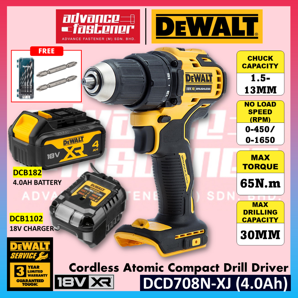 DeWalt DCD708N-XJ 18V XR Cordless Atomic Compact Drill Driver | Shopee ...