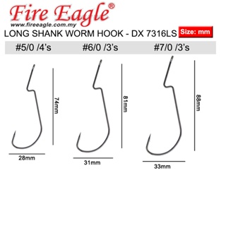 Fire Eagle Long Shank Worm Hook DX7316LS Fishing Hook Matakail Pancing  Black Nickel Weedless Soft Plastic