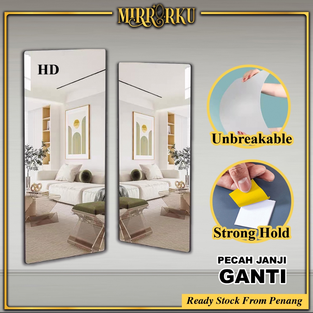 MIRRORKU Acrylic Wall Mirror Sticker Long Mirror HD Cermin Tampal