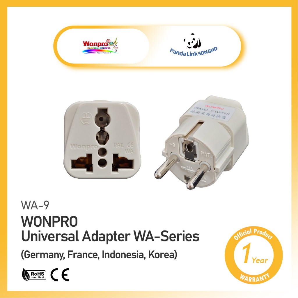 WONPRO WA9 Universal Adapter Travel Adapter WASeries (Germany, France