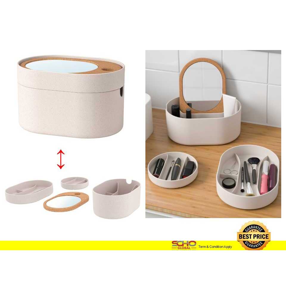 Storage box with mirror lid, plastic cork, 24x17 cm