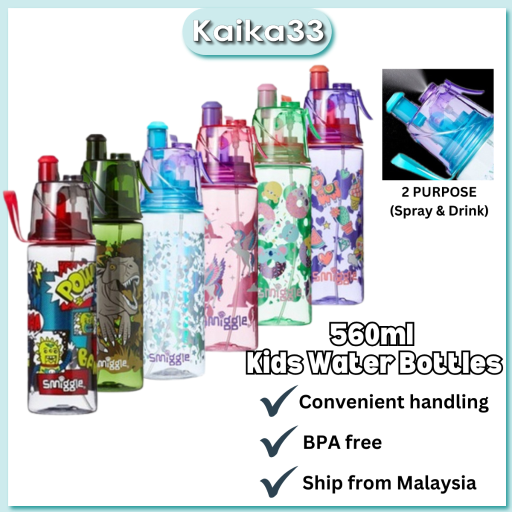 560ml Kids Water Bottle Smiggle Mist Spray Tritan BPA Free Drinking