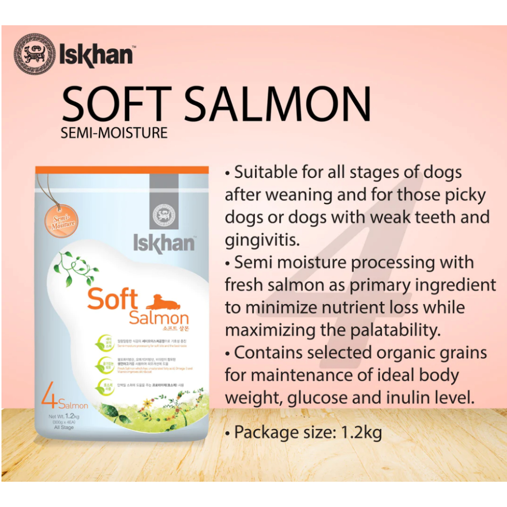 Korea Made Iskhan Soft Salmon SemiMoist Soft Kibbles 1.2kg For Picky