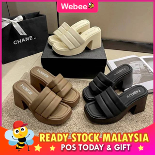 READY STOCK💝 WEBEE GENIA 2323 Ladies Chunky Heels Shoes Women Simple Fashion Platform Square Heel Kasut Tinggi Wanita