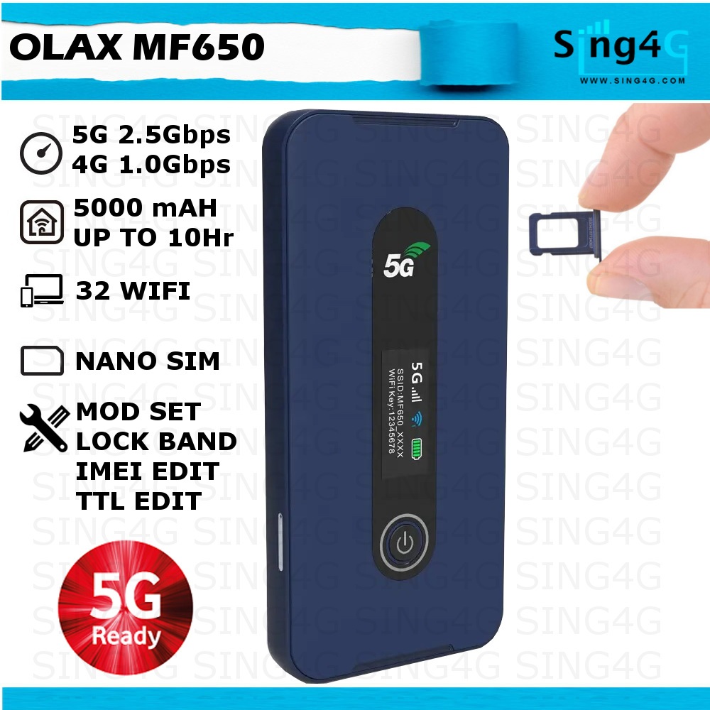 Modified 5G MIFI OLAX MF650 5G 2.2Gbps 32WIFI Share 5000mAH-10hr AX3600 ...