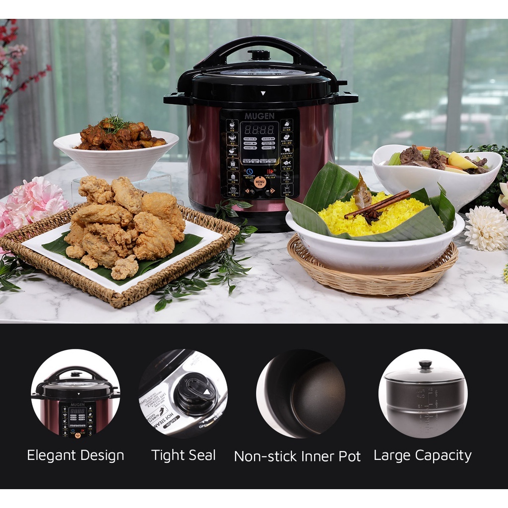 [SIRIM] MUGEN Smart Pressure Cooker 6L Non Stick Pot Stainless Steel Inner Pot (With Free Gifts) - R