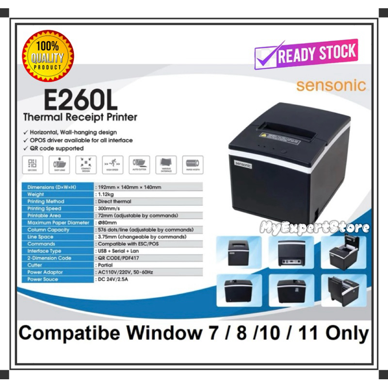 Sensonic E260L Thermal Receipt Printer 80mm Auto Cutter Resit POS