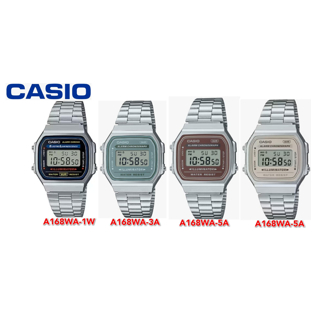 Casio Vintage A168WA Silver Stainless Steel Band Men Watch / Women ...