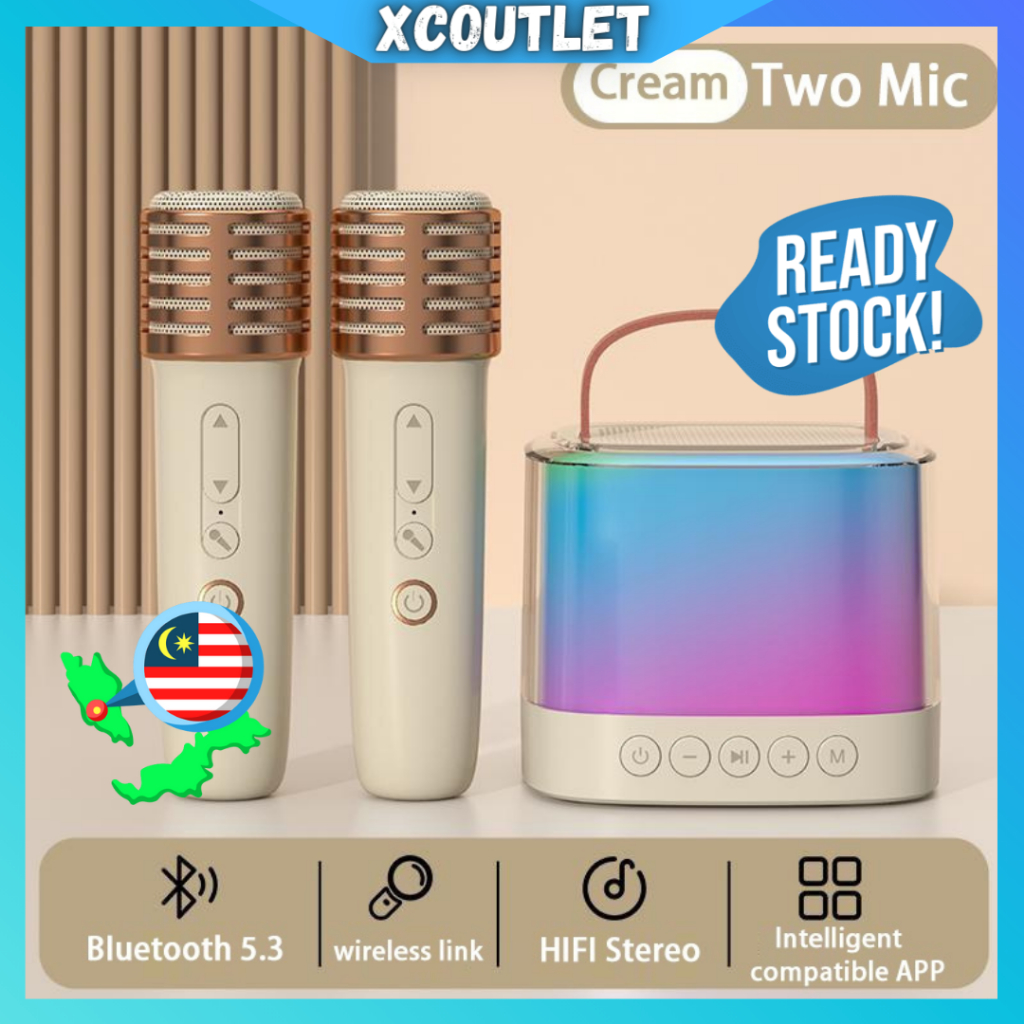 Portable Dual Mic Speaker Wireless Microphone Home Karaoke Bluetooth ...