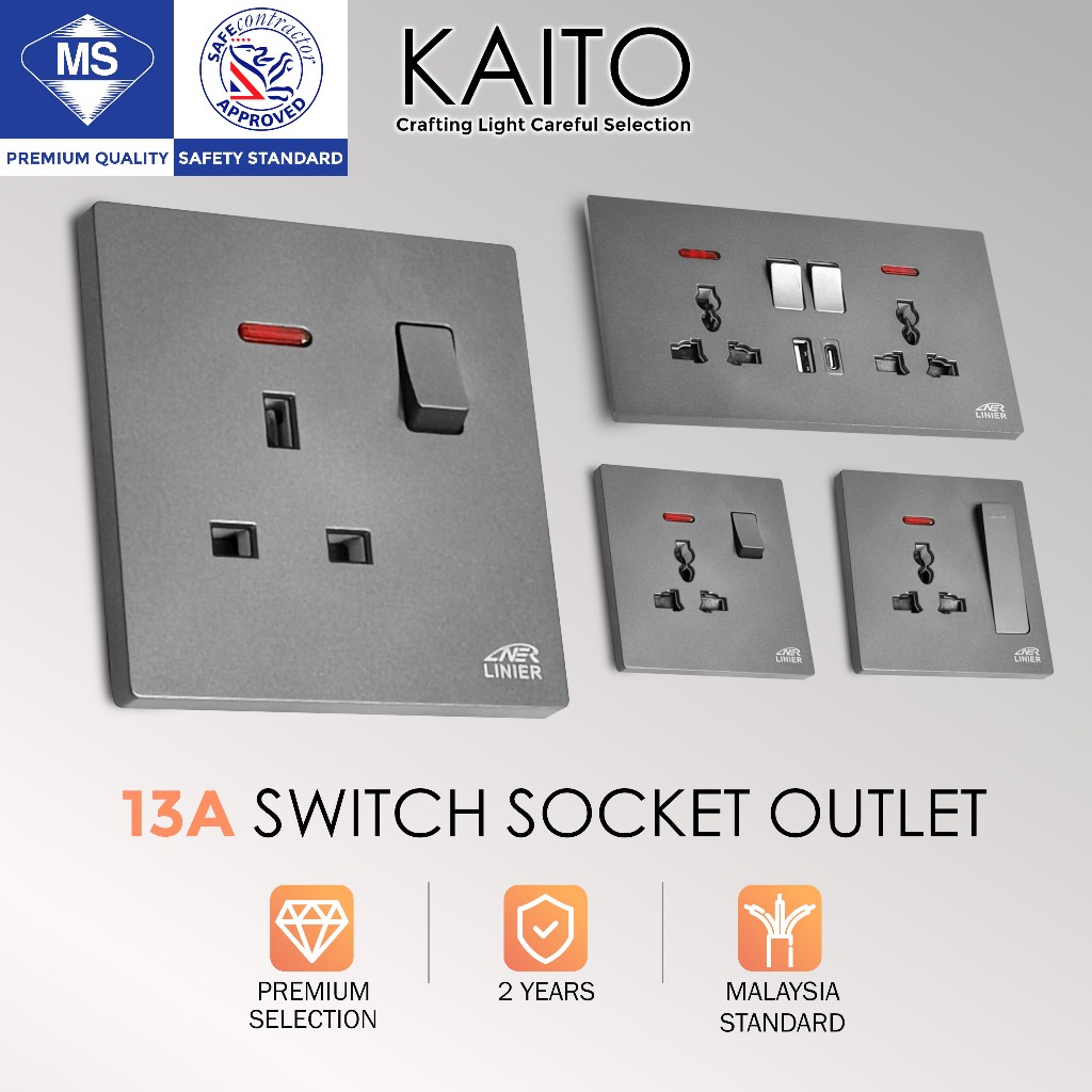 KAITO 13A Switch Socket Outlet Power Wall Plug ULTRA SLIM Modern Design ...