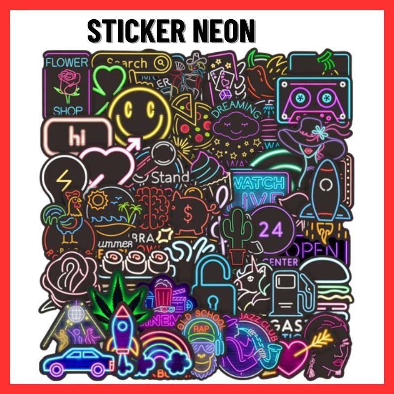 Sticker Neon Color Style 50 Keping Waterproof Stickers Pelekat Mixed ...